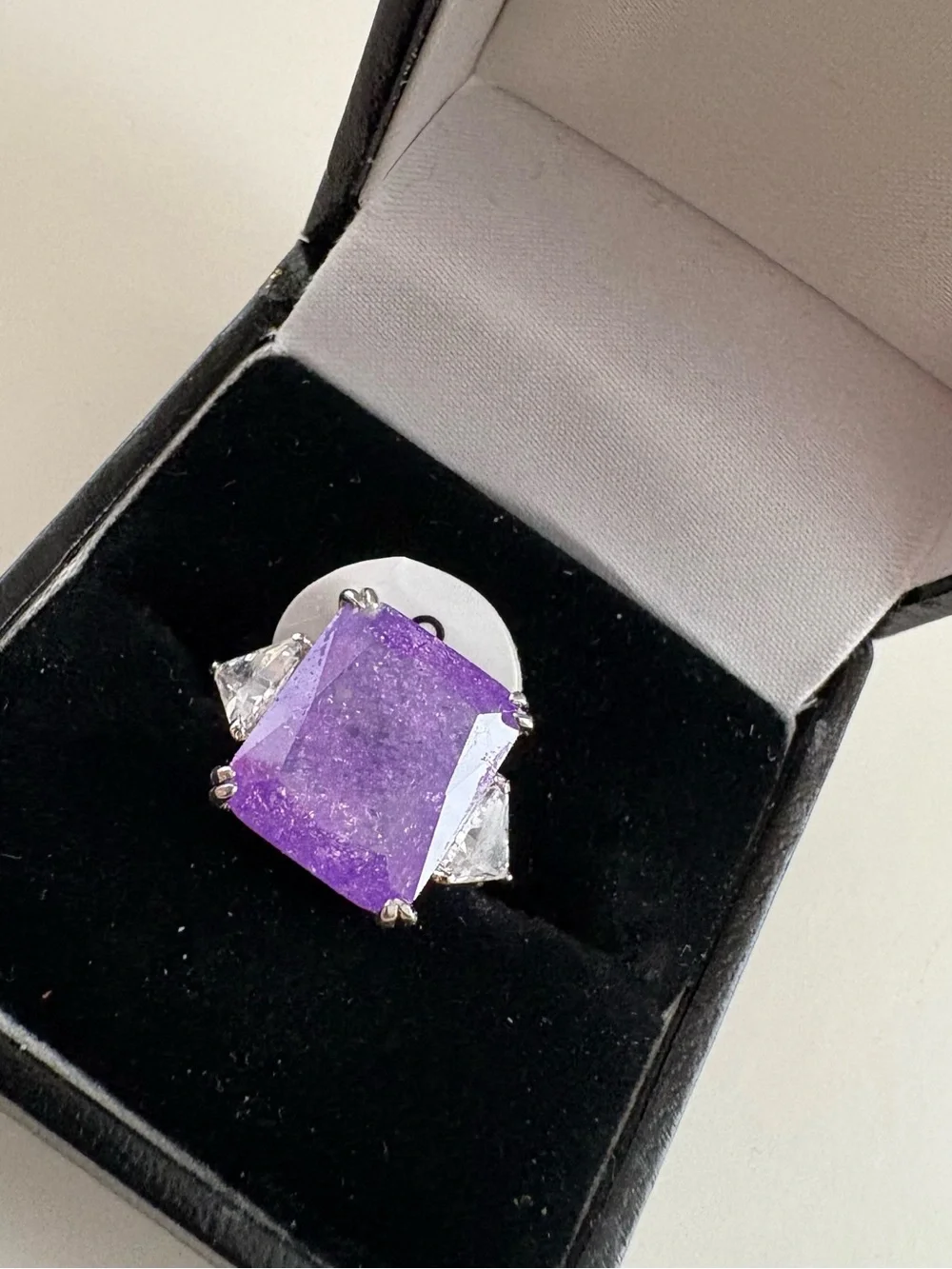 Bomb Party Light Up the Night Ring RG69651 Amethyst Ice Crystal Rhodium Plating